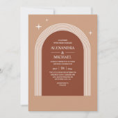 テラコッタ抽象芸術バーンオレンジア結婚ルチズ 招待状 (正面)