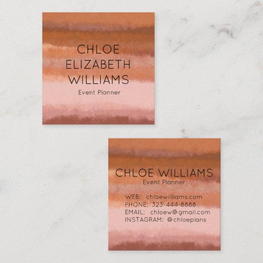 テラコッタ抽象芸術水の色テクスチャ付きストライプ スクエア名刺 (正面/裏面)