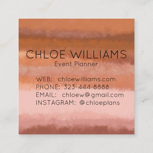 テラコッタ抽象芸術水の色テクスチャ付きストライプ スクエア名刺 (裏面)