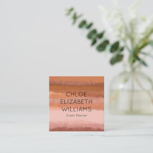 テラコッタ抽象芸術水の色テクスチャ付きストライプ スクエア名刺 (スタンド正面)