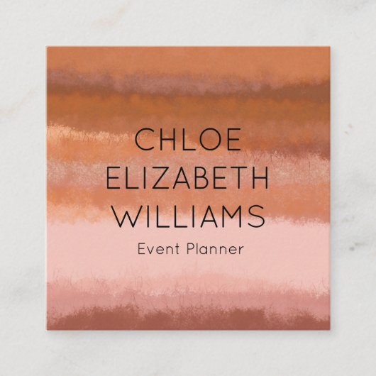 テラコッタ抽象芸術水の色テクスチャ付きストライプ スクエア名刺 (正面)