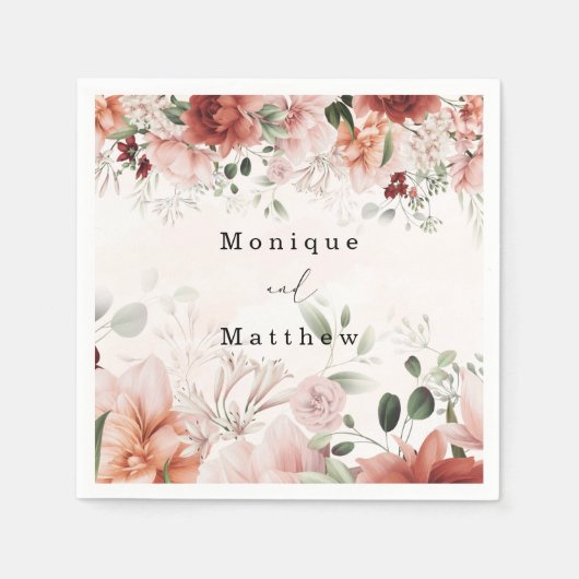 テラコッタ春秋素朴フローラ結婚ズ スタンダードカクテルナプキン (正面)