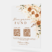 テラコッタ書結婚道のハネムーン基金QR アクリルサイン (傾斜)