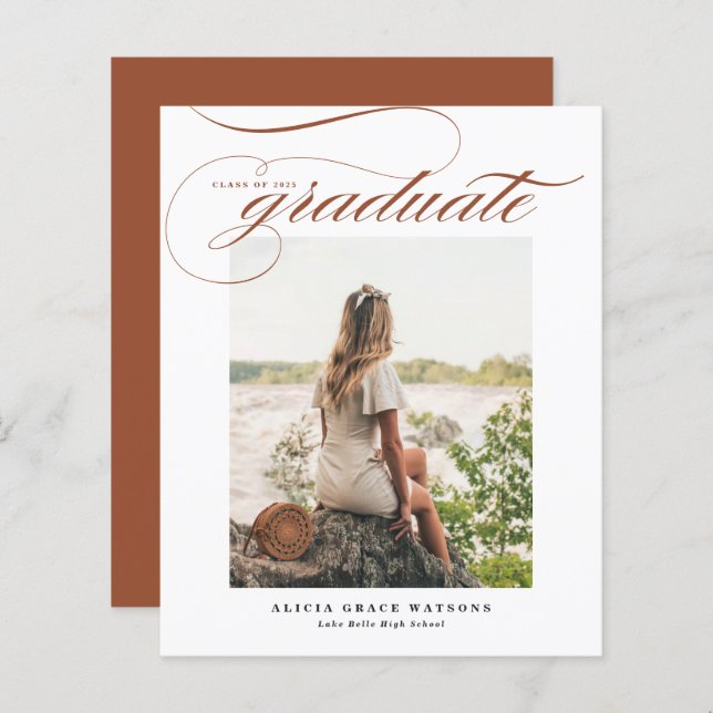 テラコッタ書道写真卒業招待状 (正面/裏面)