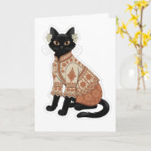 テラコッタ柄の花と黒猫のグリーティングカード カード (黄色い花)