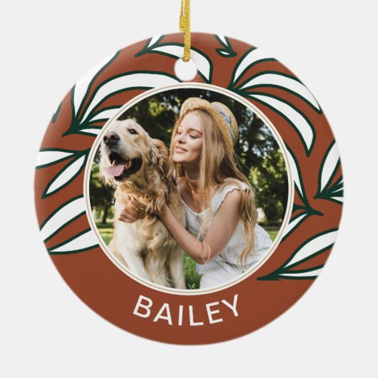 テラコッタ植物犬の写真と名前クリスマス セラミックオーナメント (裏面)