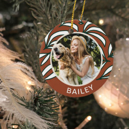 テラコッタ植物犬の写真と名前クリスマス セラミックオーナメント