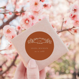 テラコッタ植物紋章モノグラム結婚ズ ラウンドシール