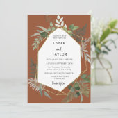 テラコッタ植物緑金ゴールドQRコード写真 招待状 (スタンド正面)