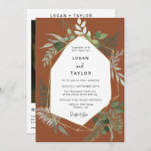 テラコッタ植物緑金ゴールドQRコード写真 招待状 (正面/裏面)