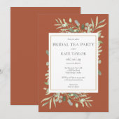 テラコッタ水彩グリーン ブライダル ティーパーティー 招待状 (正面/裏面)