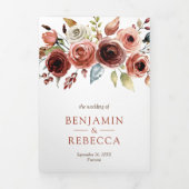 テラコッタ水彩フローラ写真QRコード結婚ズ 三つ折り招待状 (カバー)