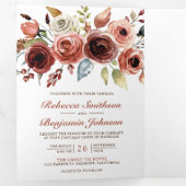 テラコッタ水彩フローラ写真QRコード結婚ズ 三つ折り招待状 (内部最初)