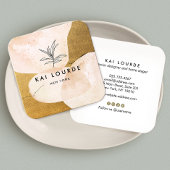 テラコッタ水彩植物葉金ゴールド スクエア名刺