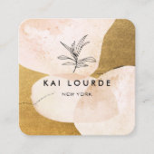 テラコッタ水彩植物葉金ゴールド スクエア名刺 (正面)