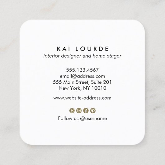 テラコッタ水彩植物葉金ゴールド スクエア名刺 (裏面)