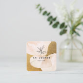 テラコッタ水彩植物葉金ゴールド スクエア名刺 (スタンド正面)