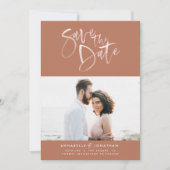 テラコッタ水彩画タイポグラフィ結婚ズ セーブザデート (正面)