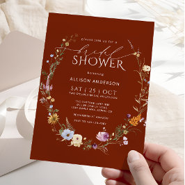 テラコッタ水彩花のブライダルシャワー 招待状