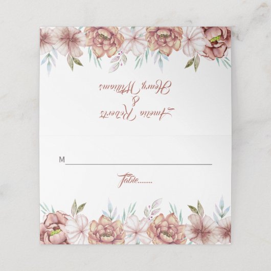 テラコッタ水彩花フローラ秋の結婚式 プレイスカード (外部開封)