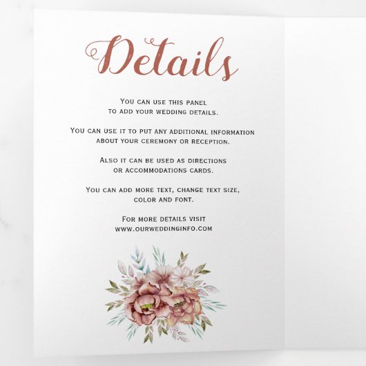 テラコッタ水彩花フローラ結婚写真 三つ折り招待状 (内部最初)