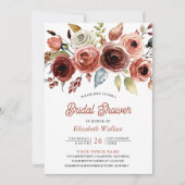 テラコッタ水彩花写真 ブライダルシャワー 招待状 (正面)