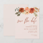 テラコッタ水彩花柄のSave The Date セーブザデート (正面/裏面)