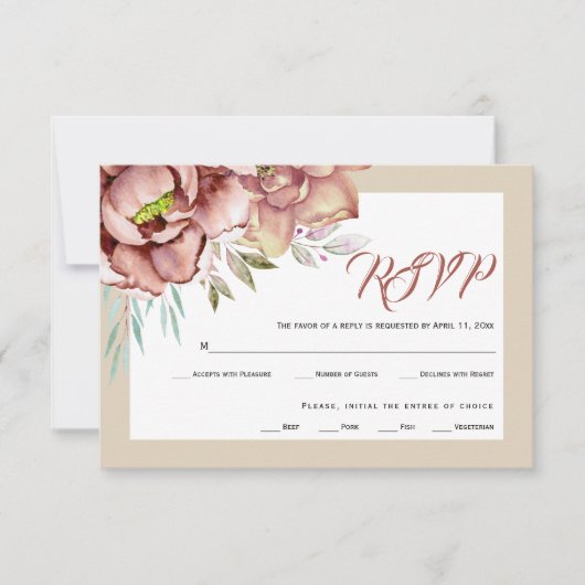 テラコッタ水彩花結婚フローラ 出欠カード (正面)