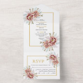 テラコッタ水彩花金ゴールド秋の結婚式 オールインワン招待状 (内側)