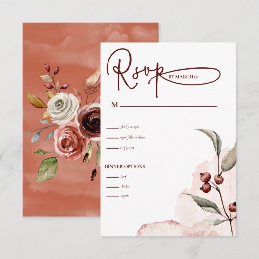 テラコッタ水彩 | 秋の花 出欠カード (正面/裏面)