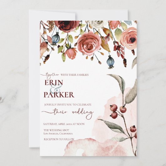 テラコッタ水彩 | 秋の花 招待状 (正面)