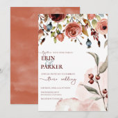 テラコッタ水彩 | 秋の花 招待状 (正面/裏面)