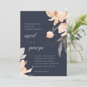 テラコッタ海軍の水色フローラ結婚式の招待 サンキューカード (スタンド正面)