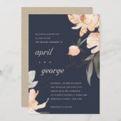 テラコッタ海軍の水色フローラ結婚式の招待 サンキューカード (正面/裏面)