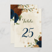 テラコッタ海軍フローラテーブル番号カード 招待状 (正面/裏面)