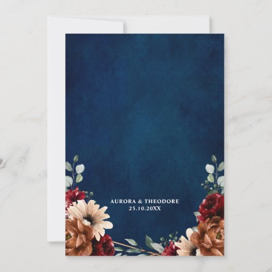 テラコッタ海軍ブルゴーニュ結婚レッド幾何学模様 招待状 (裏面)