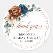 テラコッタ海軍ブルーグリーナリー幾何学感謝 ラウンドシール (正面)