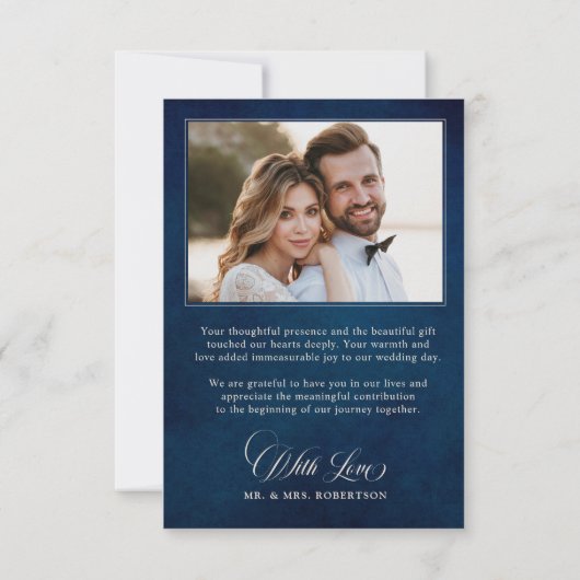 テラコッタ海軍ブルーグリーン結婚リー写真 サンキューカード (裏面)