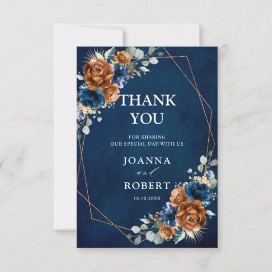 テラコッタ海軍ブルーグリーン結婚リー幾何学模様 サンキューカード (正面)