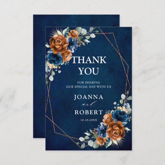 テラコッタ海軍ブルーグリーン結婚リー幾何学模様 サンキューカード (正面/裏面)