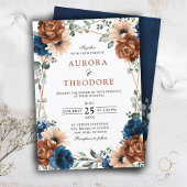 テラコッタ海軍ブルーグリーン結婚リー幾何学模様 招待状