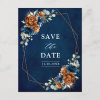 テラコッタ海軍ブルーグリーンSave the Date Postca