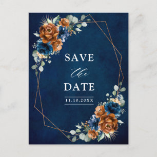 テラコッタ海軍ブルーグリーンSave the Date Postca ポストカード