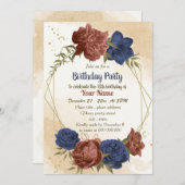 テラコッタ海軍ブルーフローラグリーンデー 招待状 (正面/裏面)