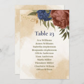 テラコッタ海軍ブルーフローラシーティングチャートカード 招待状 (正面/裏面)