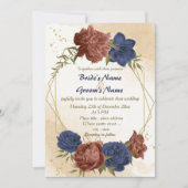 テラコッタ海軍ブルーフローラ幾何結婚的な 招待状 (正面)