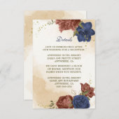 テラコッタ海軍ブルーフローラ結婚グリーン エンクロージャーカード (正面/裏面)