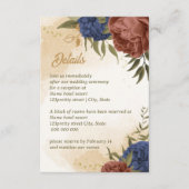 テラコッタ海軍ブルーフローラ結婚グリーン エンクロージャーカード (正面)