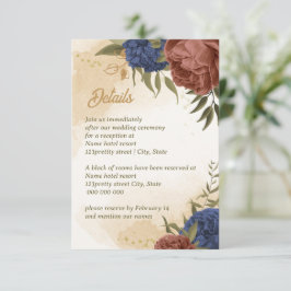 テラコッタ海軍ブルーフローラ結婚グリーン エンクロージャーカード