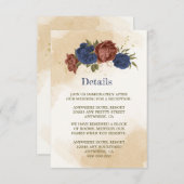 テラコッタ海軍ブルーフローラ結婚グリーン エンクロージャーカード (正面/裏面)